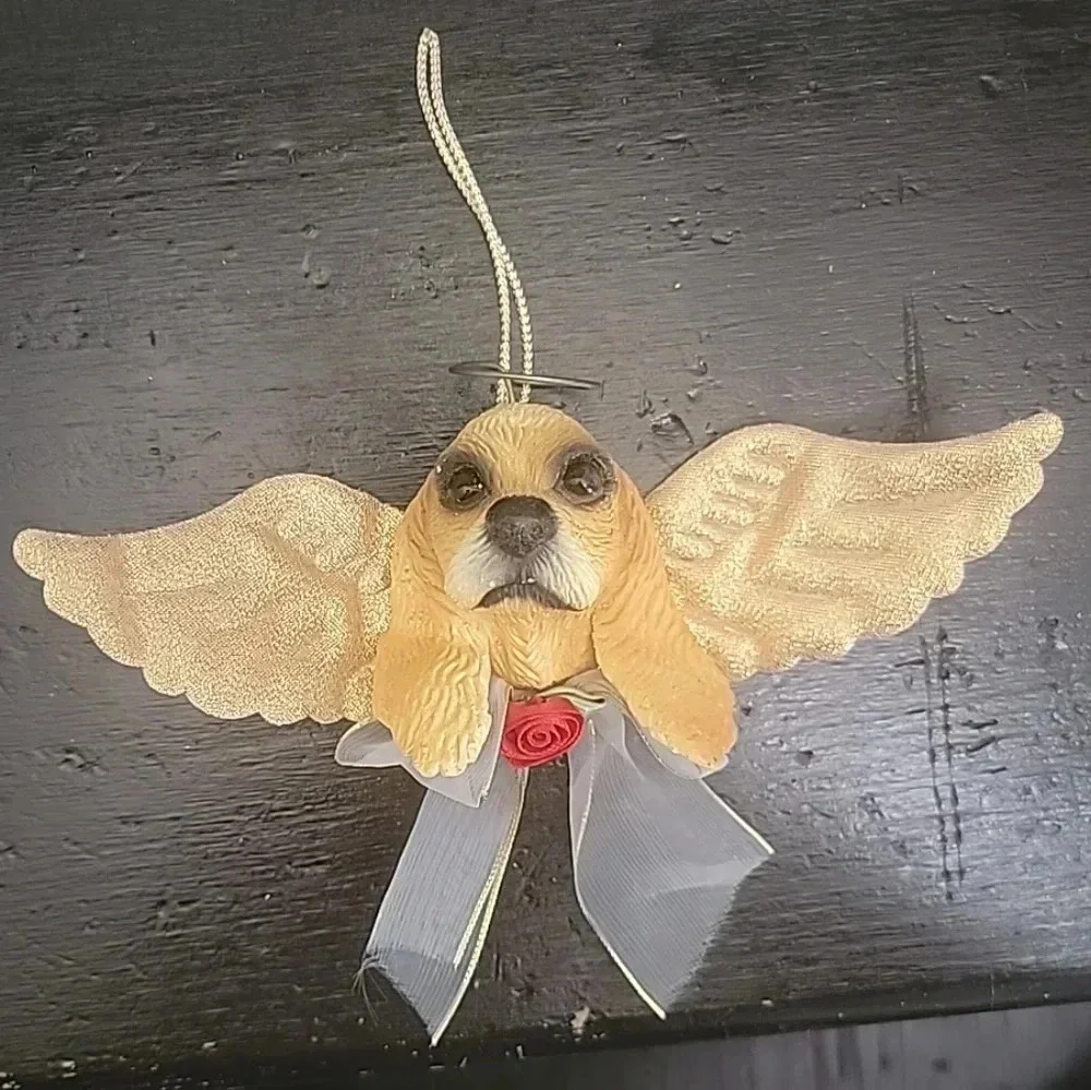 Vtg Cocker Spaniel Dog Ornament Angel Wings Halo Figurine Christmas
